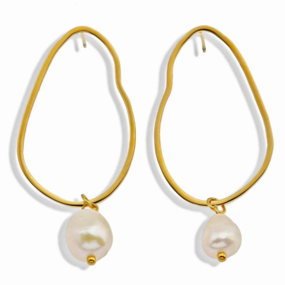 SADIE Misshaped Hoops with Natural Freshwater Pearls